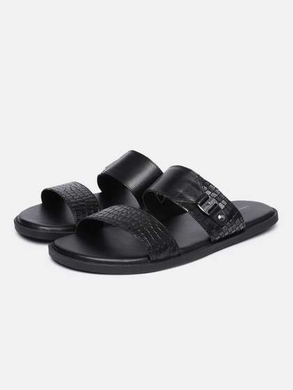 Louis Philippe Men
                    Leather Textured Comfort Sandals