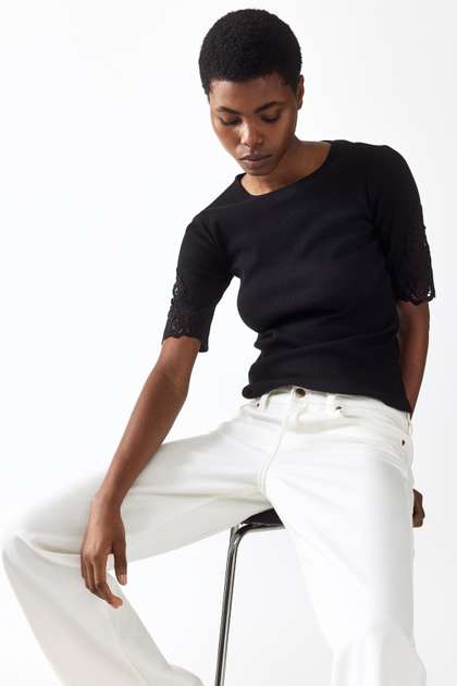 H&M Ribbed
                        Lace-Inset Top