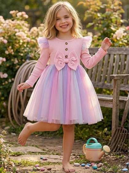 YK Puff Sleeve Net
                    A-Line Dress