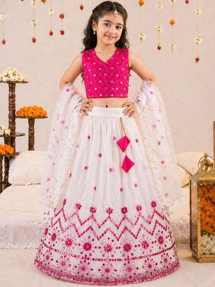 Sainur creation Girls
                    Embellished Mirror Work Ready to Wear Lehenga &
                    Blouse With Dupatta