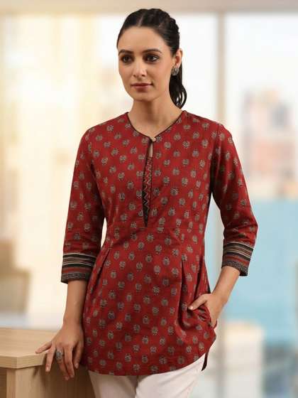 Rain & Rainbow
                        Maroon & Black Ethnic Motifs Printed Pure
                        Cotton Kurti