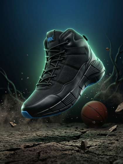 HRX by Hrithik
                        Roshan Men Black & Blue Mid Top Mesh
                        Basketball Shoes
