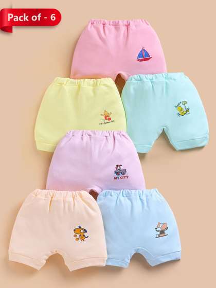 Unfab Girls Pack of 6
                    Printed Assorted Cotton Basic Briefs