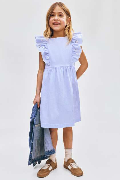 H&M Girls
                    Flounce-Trimmed Cotton Dress