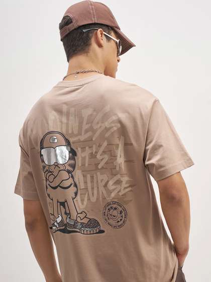 HIGHLANDER Viacom
                        Garfield Men Brown Round-Neck Regular
                        Drop-Shoulder Graphic Tshirt