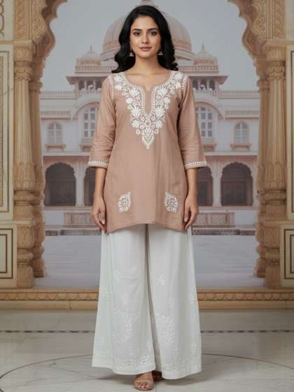 FashionChikan Art
                        Ethnic Motifs Embroidered V-Neck Chikankari
                        Handloom Chikankari Kurti