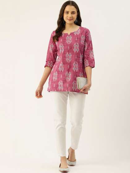 FERANOID Floral
                        Printed V-Neck Pure Cotton Kurti