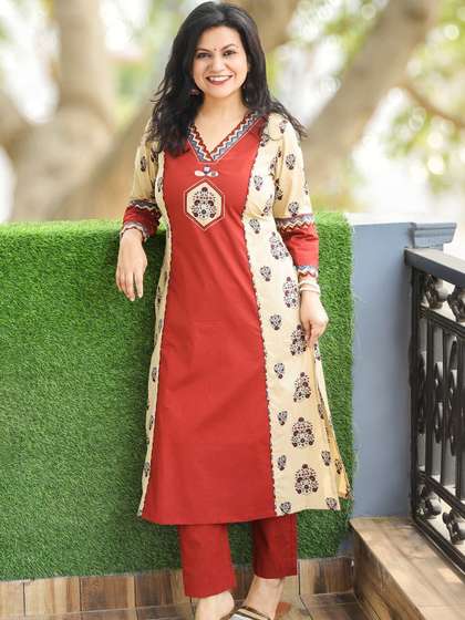 Desi Sandook Printed
                        V-Neck Mirror Work Pure Cotton Mirror Work
                        Kurti