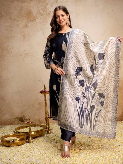 KALINI Women Floral
                        Printed Regular Kurta with Trousers & With
                        Dupatta