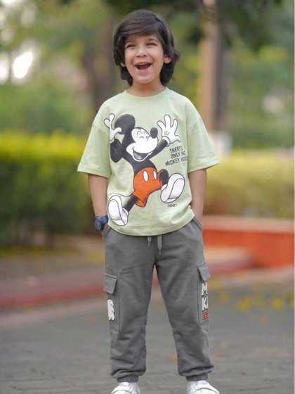 Nap Chief Kids
                        Unisex Disney Mickey Mouse Print Cotton
                        Oversized T-Shirt & Cargo Joggers