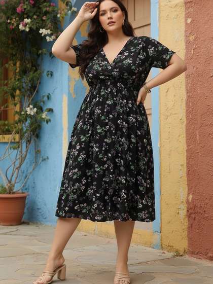 Berrylush Curve
                        Floral Crepe Midi Dress