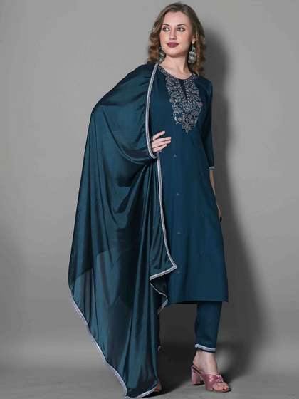 SHINISHA Women
                          Ethnic Motifs Embroidered Regular Thread Work
                          Kurta with Trousers & With Dupatta