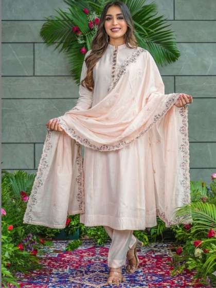 PEACH PIPER Women
                          Embroidered Regular Thread Work Kurta with
                          Trousers & With Dupatta