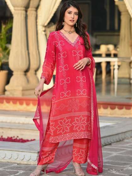 PEACH PIPER Women
                          Printed Regular Mirror Work Kurta with
                          Trousers & With Dupatta