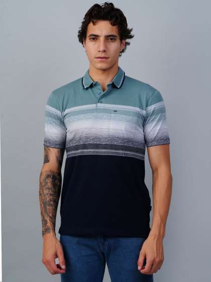 ESSA Men Colourblocked Polo Collar Slim Fit T-shirt