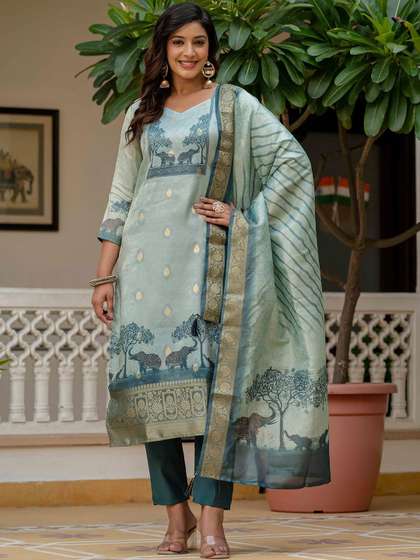 SHINISHA Women
                          Ethnic Motifs Printed Regular Kurta with
                          Trousers & With Dupatta