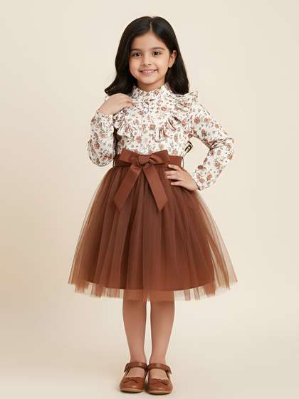 FOSTRIC Girls Printed
                    Puff Sleeve Ruffled Cotton A-Line Dress