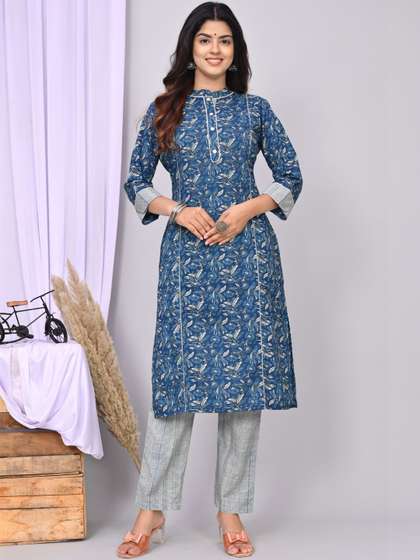 DESI HULIA Women
                        Floral Printed Regular Pure Cotton Kurta with
                        Trousers