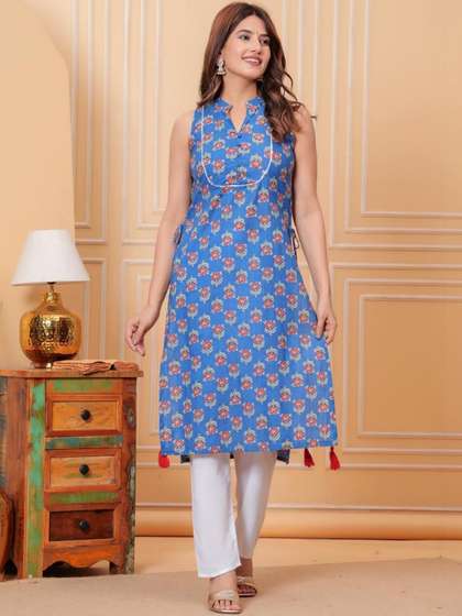 DESI HULIA Women
                        Floral Printed Regular Pure Cotton Kurta with
                        Trousers