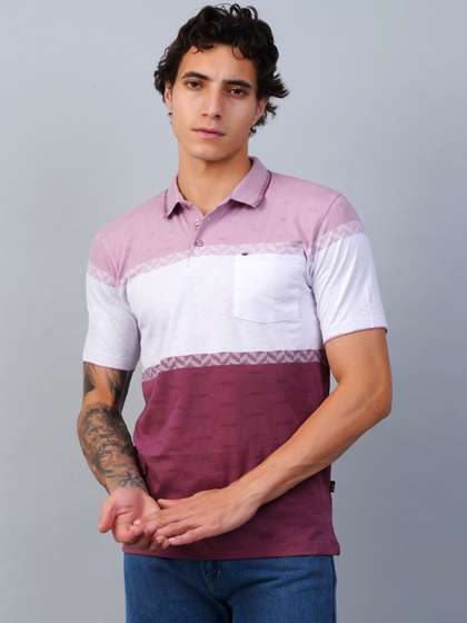 ESSA Men Colourblocked Polo Collar Slim Fit T-shirt