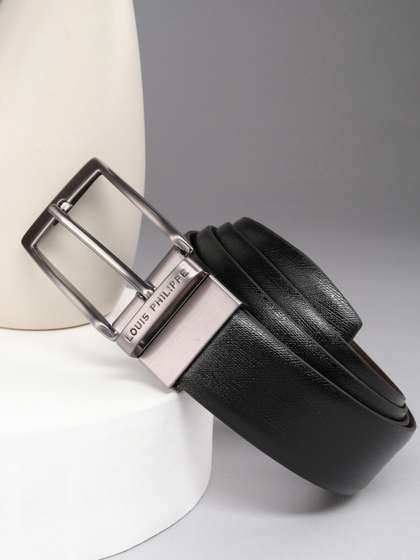 Louis Philippe Men
                    Italian Leather Brush Gun Metal Buckle Formal
                    Reversible Belt