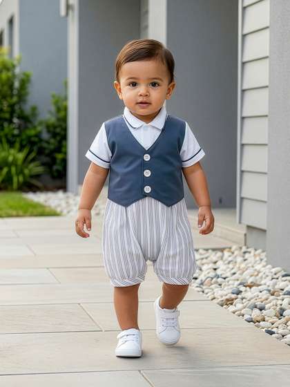 MeeMee Infants Striped
                    Cotton Rompers