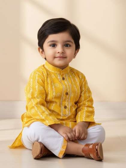 BAESD Boys Ethnic Motifs
                    Printed Mandarin Collar Kurta with Dhoti Pants