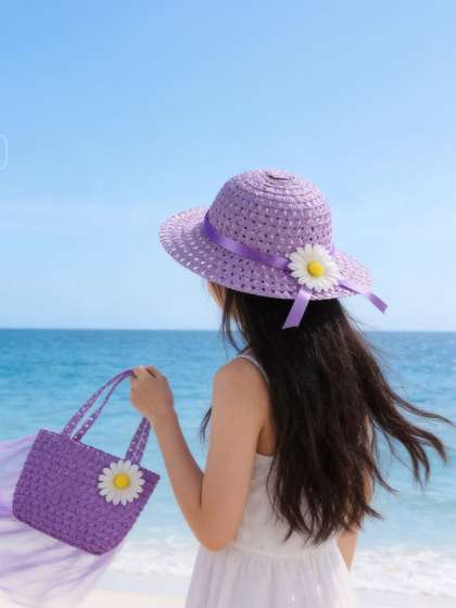 Babymoon Set of 2 Baby
                      Girls Sunflower Straw Sun Hat With Sling Purse
                      Handbag