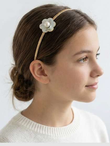KIYUT Girls Mother of
                    Pearls Beaded Flower Skinny Headband