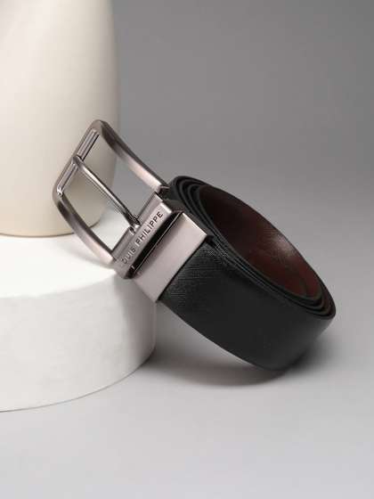 Louis Philippe Men
                      Italian Leather Shiny Nickel Buckle Formal
                      Reversible Belt