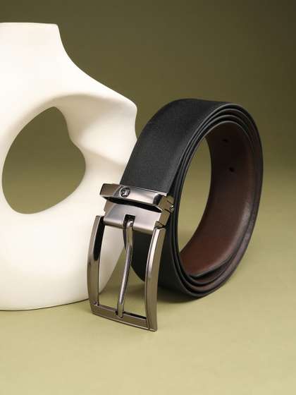 Louis Philippe Men
                    Italian Leather Matt Gun Metal Buckle Formal
                    Reversible Belt