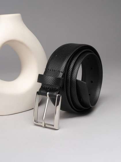 Louis Philippe Men
                    Italian Leather Brush Gun Metal Buckle Formal
                    Profile Belt