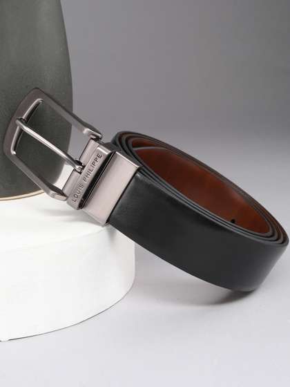 Louis Philippe Men
                    Italian Leather Shiny Nickel Buckle Formal
                    Reversible Belt