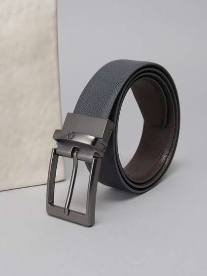 Louis Philippe Men
                    Italian Leather Matt Gun Metal Buckle Formal
                    Reversible Belt