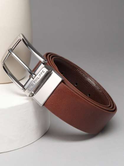 Louis Philippe Men
                      Italian Leather Shiny Nickel Buckle Formal
                      Reversible Belt
