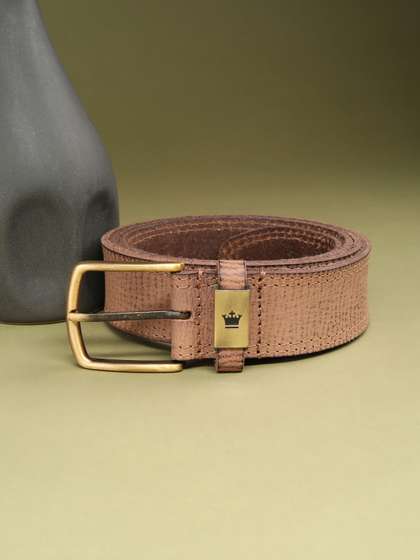 Louis Philippe Men Hand
                    Crafted Leather Brush Brass Buckle Casual Profile
                    Belt