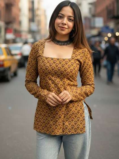 IRVAAH Floral
                        Printed Square Neck Anarkali Kurti