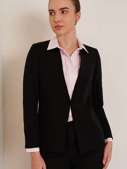 FableStreet Women
                        Black Solid Open Front Formal Blazer