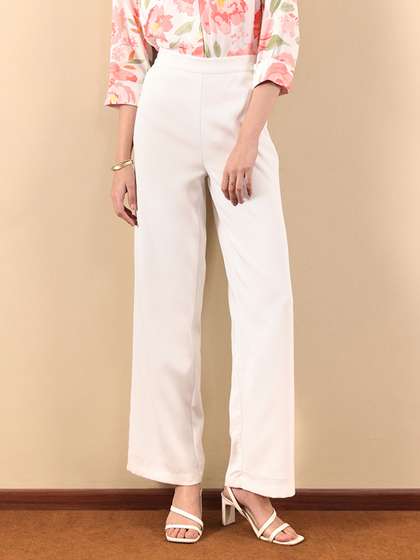 FableStreet Women
                        Flared Mid-Rise Parallel Formal Trousers