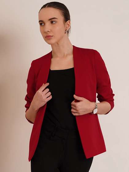 FableStreet Women Red
                      Solid Open Front Cheery Red Blazer