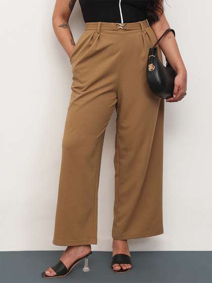 SASSAFRAS Curve
                        Women Straight Fit Pleated Trousers