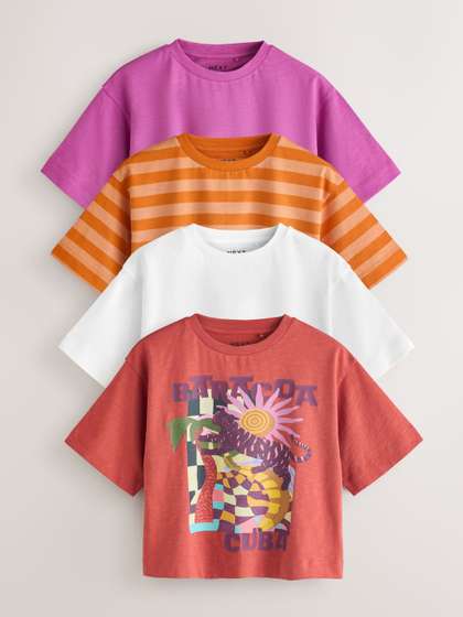 NEXT Girls Pack Of 4
                    Striped & Graphic Printed T-Shirt