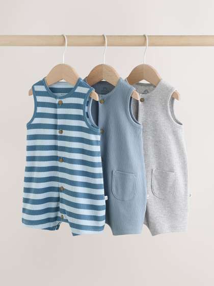 NEXT Infant Boys Pack Of
                    3 Striped Pure Cotton Rompers