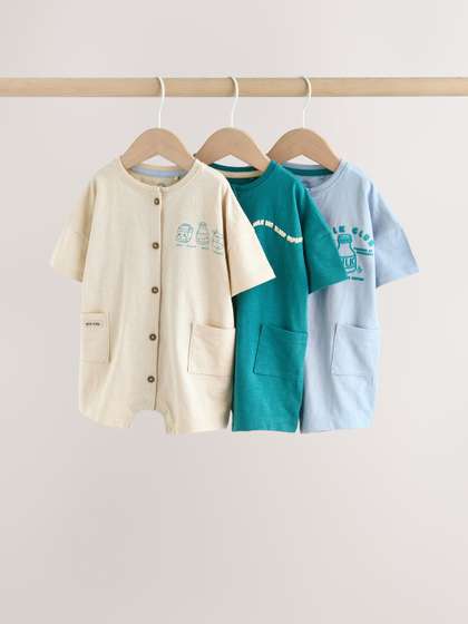 NEXT Kids Boys Pack Of 3
                    Printed Pure Cotton Romper
