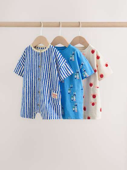 NEXT Infant Boys Pack Of
                    3 Printed Pure Cotton Rompers