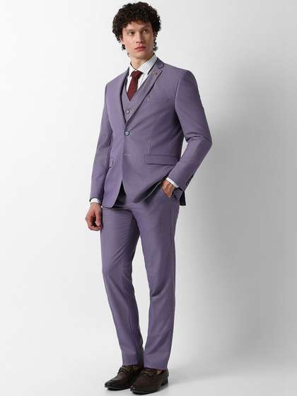 Van Heusen Self
                        Design Notched Lapel Slim Fit 3 Piece Suit