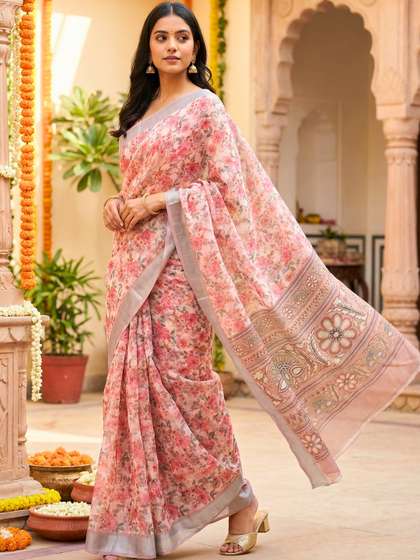 HELLA FASHIONS
                          Floral Linen Blend Saree