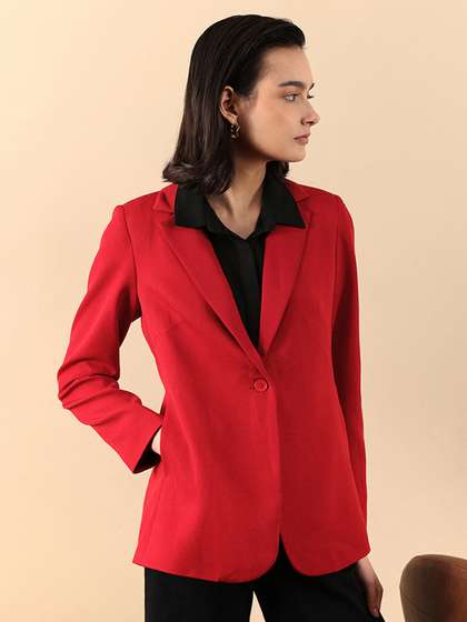 FableStreet Notched
                        Lapel Single Breasted Cheery Red Blazer