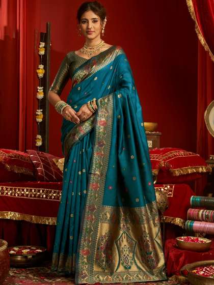KALINI Ethnic Motifs
                        Zari Silk Blend Designer Paithani Saree