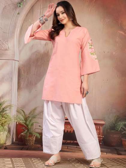 Clora Creation Women
                        Floral Embroidered Regular Pure Cotton Kurta
                        with Farshi Salwar